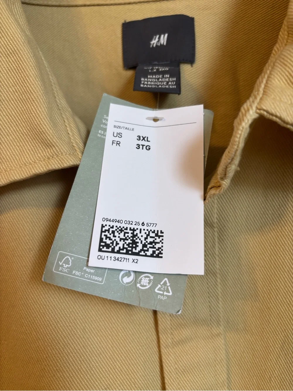 H&M Men's Overshirt Jacket - Yellow